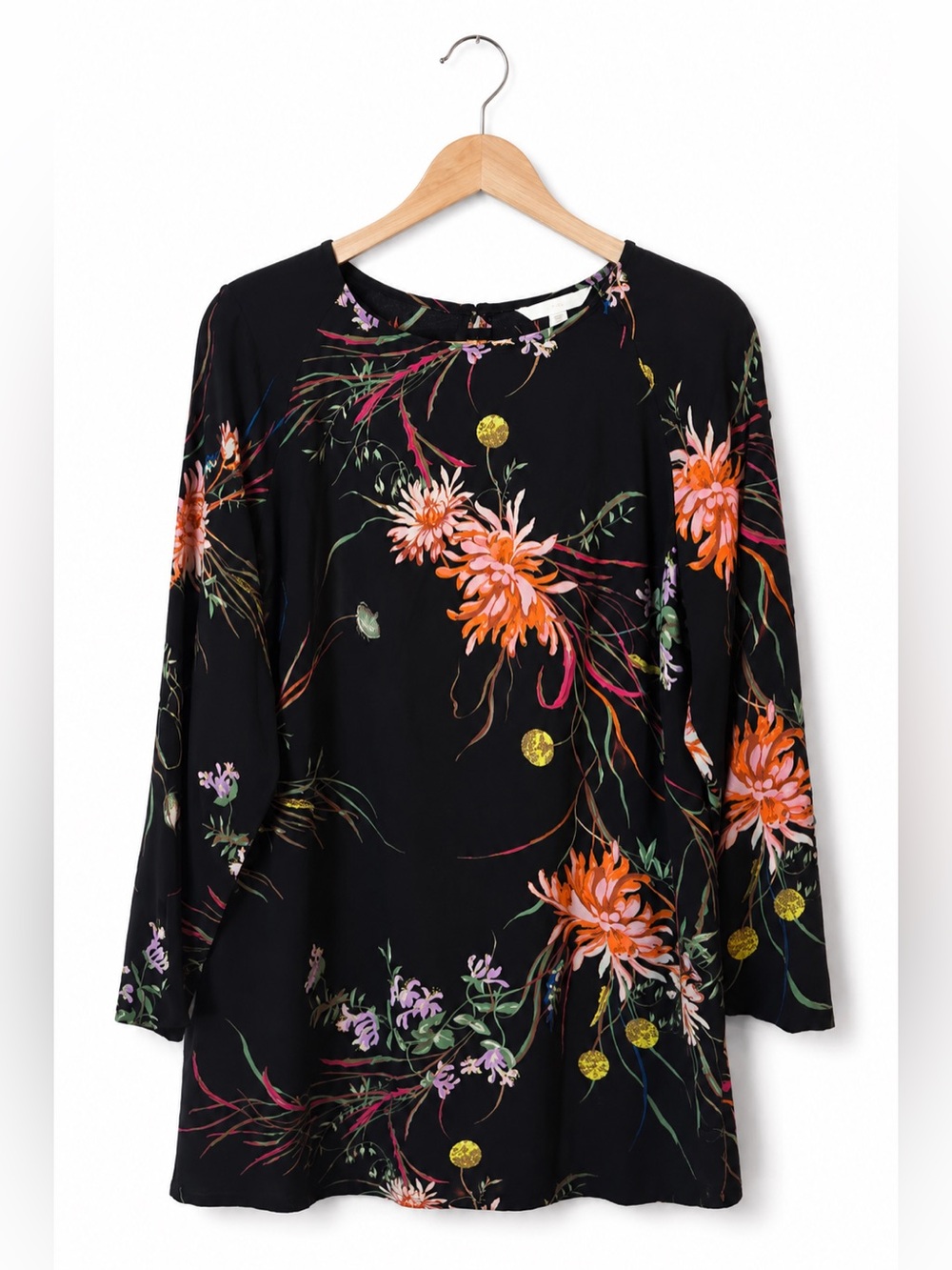H&M Black Floral Shift Dress Large Long Sleeve Boho Cottagecore Wedding Date